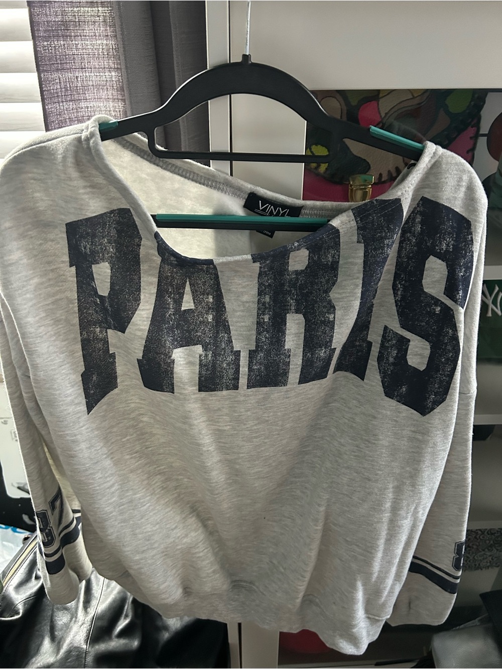 Paris Graphic Pullover Sweatshirt - Light Gray with Blue Print